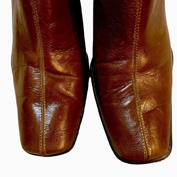 Vegan Leather Square Toe Brown Ankle Booties - Picture 4 of 11